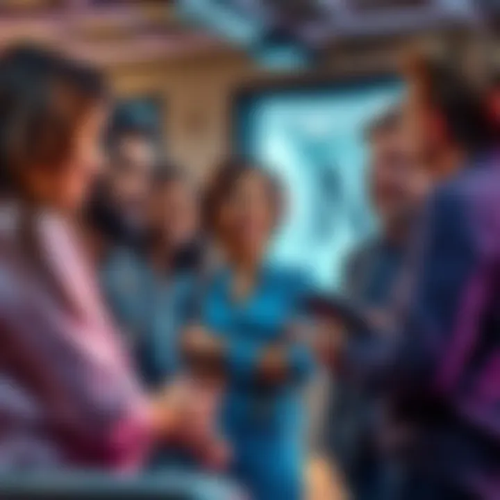 A group of diverse individuals conversing actively about different intriguing questions in a casual setting.