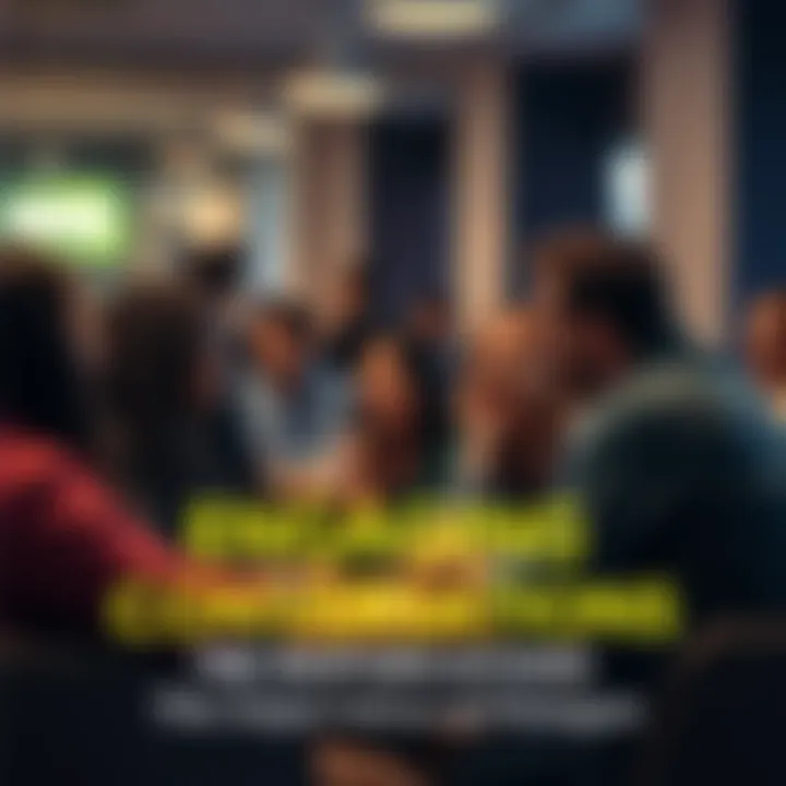 A group of people sitting together, smiling and talking in a casual setting, sharing ideas and building connections.
