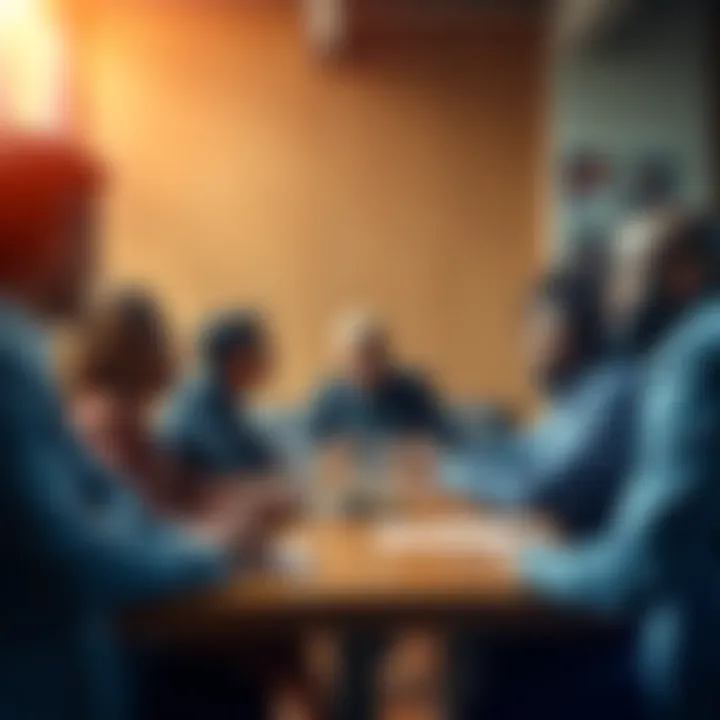 A diverse group of people discussing and debating important issues around a table, showcasing different opinions and choices