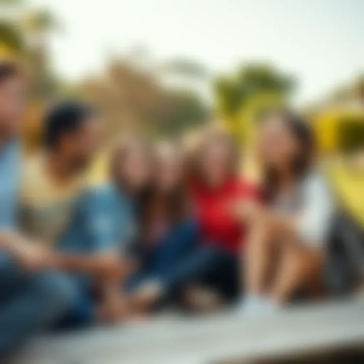 People enjoying outdoor activities Group of friends laughing and having fun at a park instead of spending time with family at home