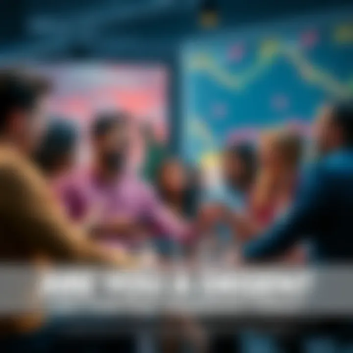 A group of people engaged in a lively discussion about high-risk investments, showcasing the buzz of degen culture.