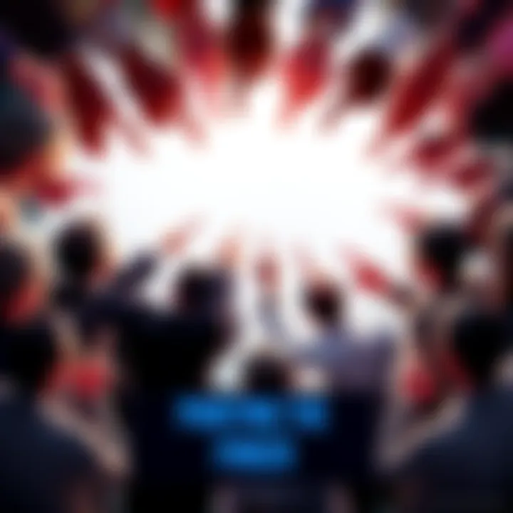 People pointing fingers at each other A group of diverse individuals standing in a circle, pointing fingers at one another, symbolizing blame and conflict within society