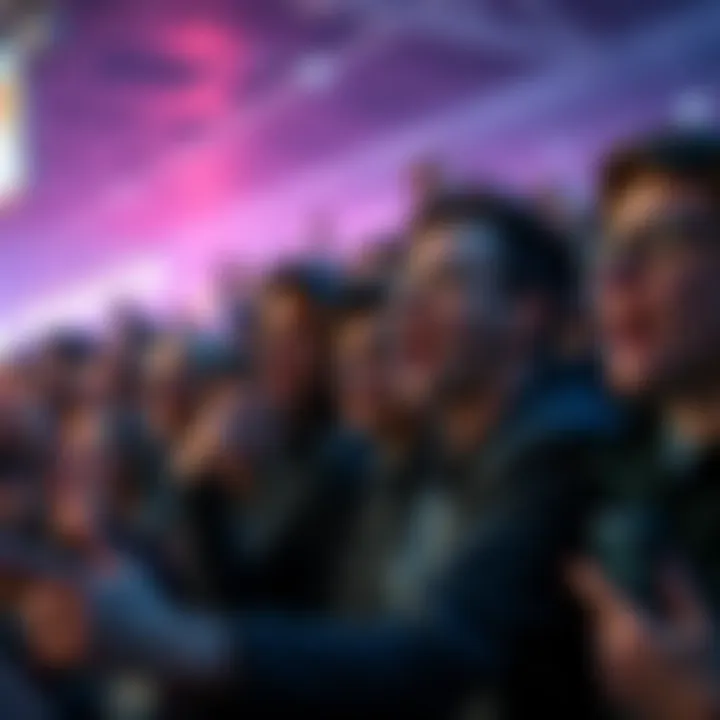 A crowd of people gasping and reacting in surprise to a shocking event, with some covering their mouths and others pointing at the source of excitement.