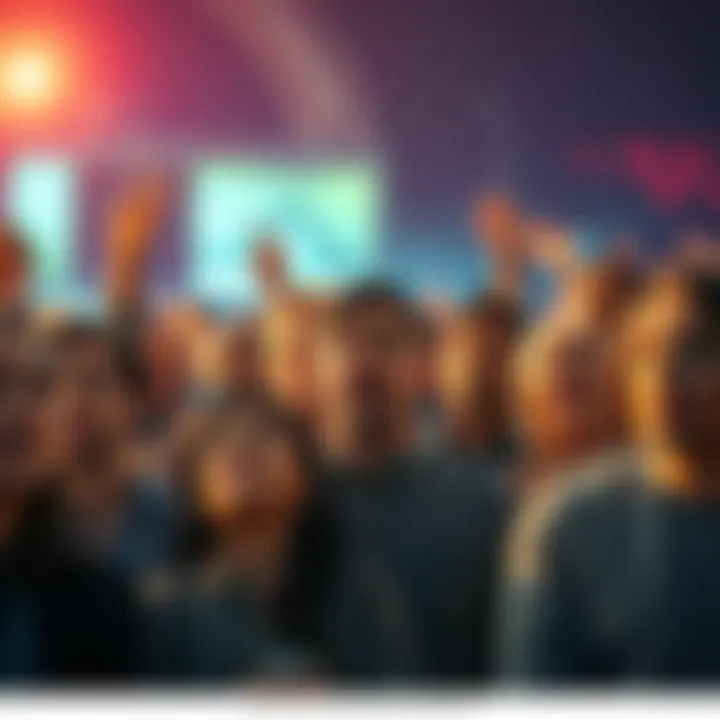 A crowd of people gathered, showing expressions of shock and curiosity as they discuss recent surprising news events.