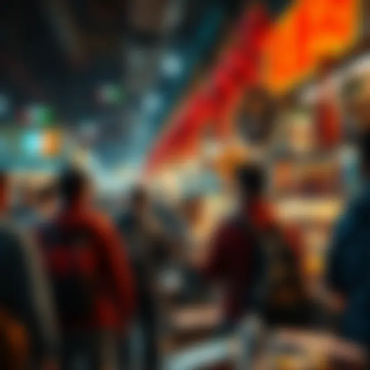 A group of people looking for Speed Jelly in a crowded market