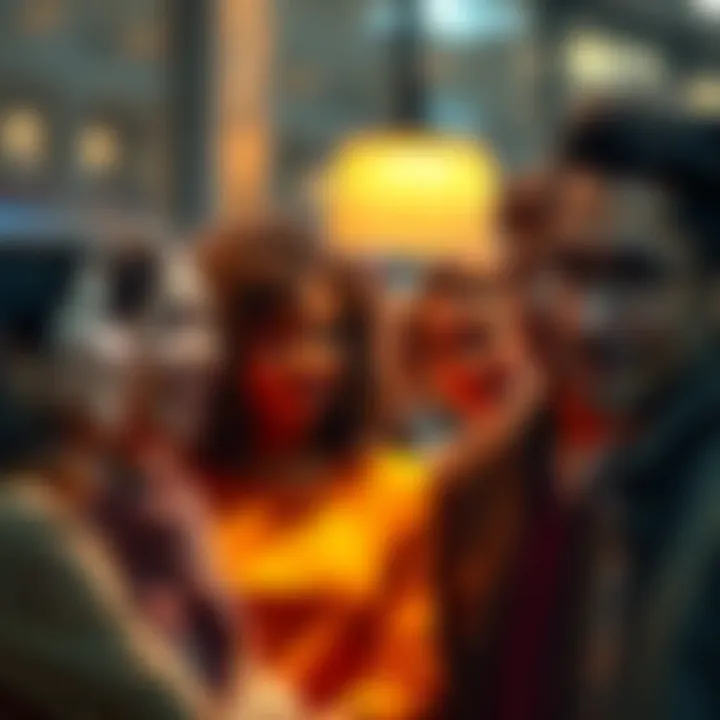 A group of people showing various emotional expressions while engaging in a conversation