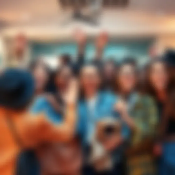 A group of excited people displaying their unique fashion items purchased from Vinted