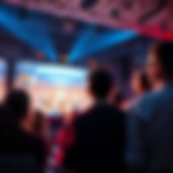 People watching an Autofister stream Group of people engaged in watching an Autofister stream on a large screen with excitement