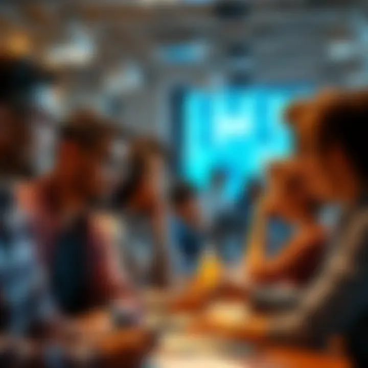 A diverse group of people collaborating in an office setting, showing determination and focus despite personal doubts.