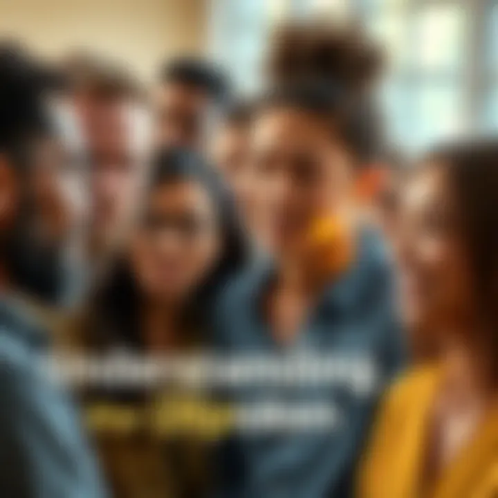 A group of diverse individuals showing various facial expressions while talking, emphasizing the importance of understanding emotions in communication.