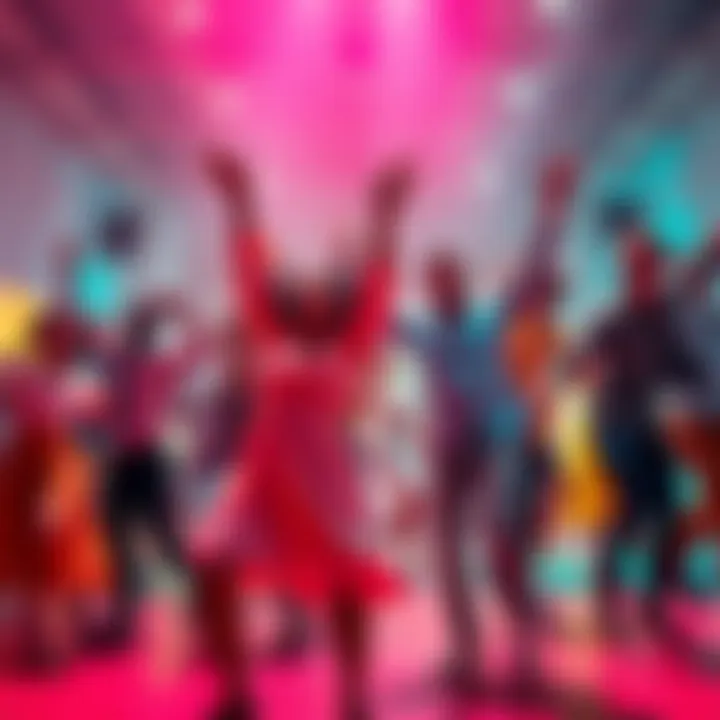 A group of diverse people dancing joyfully, showing enthusiasm and movement that represents the spirit of power-scaling. They are in a bright and colorful setting, embodying innovation and adaptability.