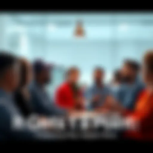A group of diverse people engaged in a serious discussion about important social issues in a modern setting