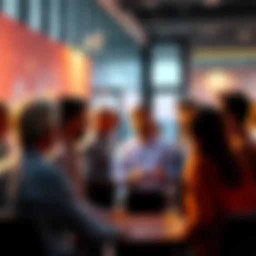 A group of people engaged in a lively debate about modulo in a modern setting