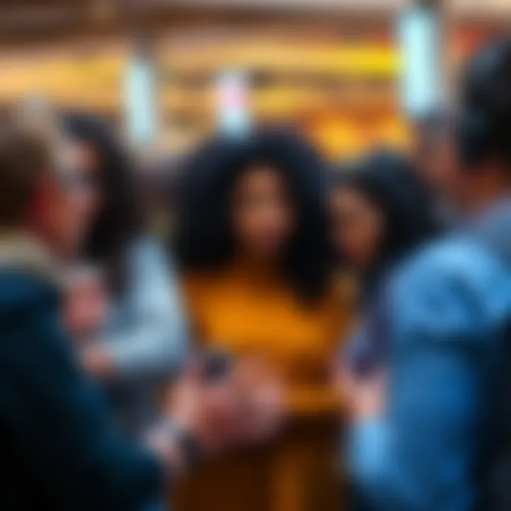 A group of diverse people engaged in a discussion about potential and influence in society.