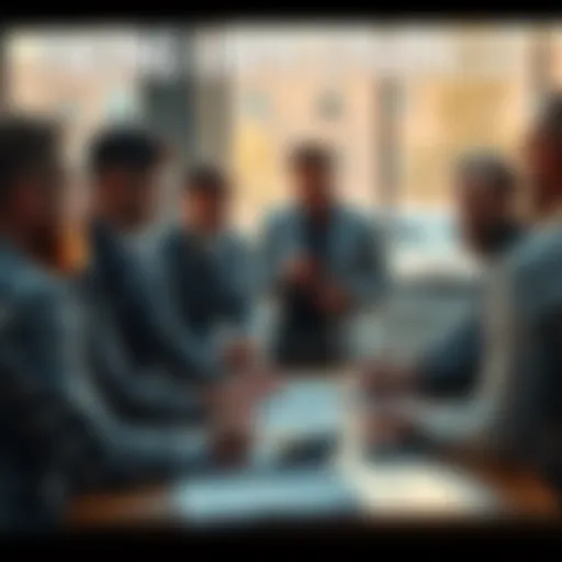 People discussing preparedness A group of people engaged in a serious discussion about societal preparedness, with charts and notes on a table.