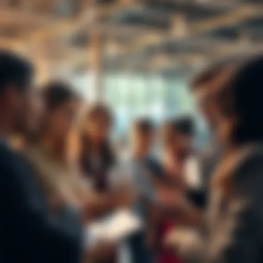 A group of diverse individuals engaged in conversation about current events with notebooks and smartphones