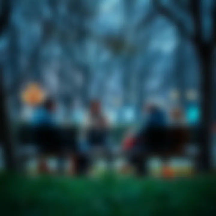 A group of people engaging in a lively discussion about current societal trends on a park bench.