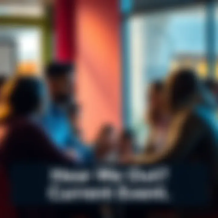 A diverse group of people discussing current events in a casual setting, with expressions of interest and participation.