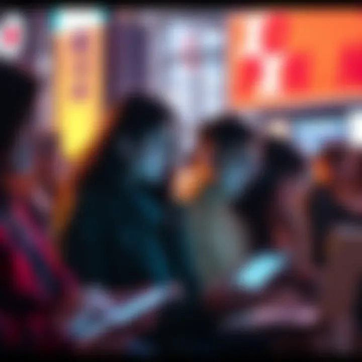 A group of people interacting on their devices, sharing thoughts in online forums about unusual behavior.