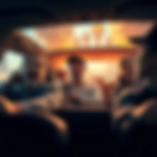 A chaotic scene of people hurriedly leaving town in a car, showing expressions of shock and confusion