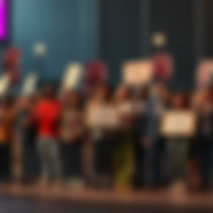 A diverse group of individuals standing together, holding signs that call for social change and action.