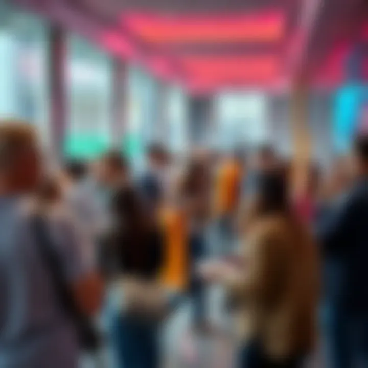 People interacting in a modern setting A diverse group of people engaging in conversation in a contemporary urban environment, showcasing social dynamics of 2026.