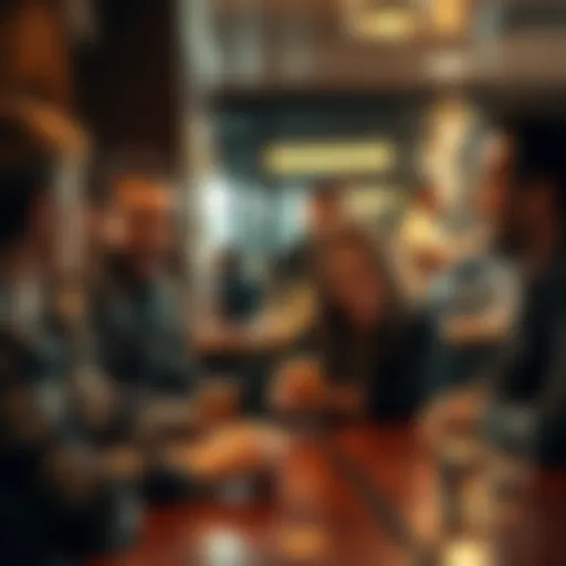 A group of friends laughing while sitting in a cafe, highlighting the joy of shared humor, but with a hint of sadness in their expressions.