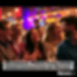 A group of people laughing while discussing funny predictions in a lively setting