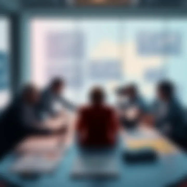 A group of individuals discussing attack scaling strategies with maps and documents spread out on a table in a conference room.