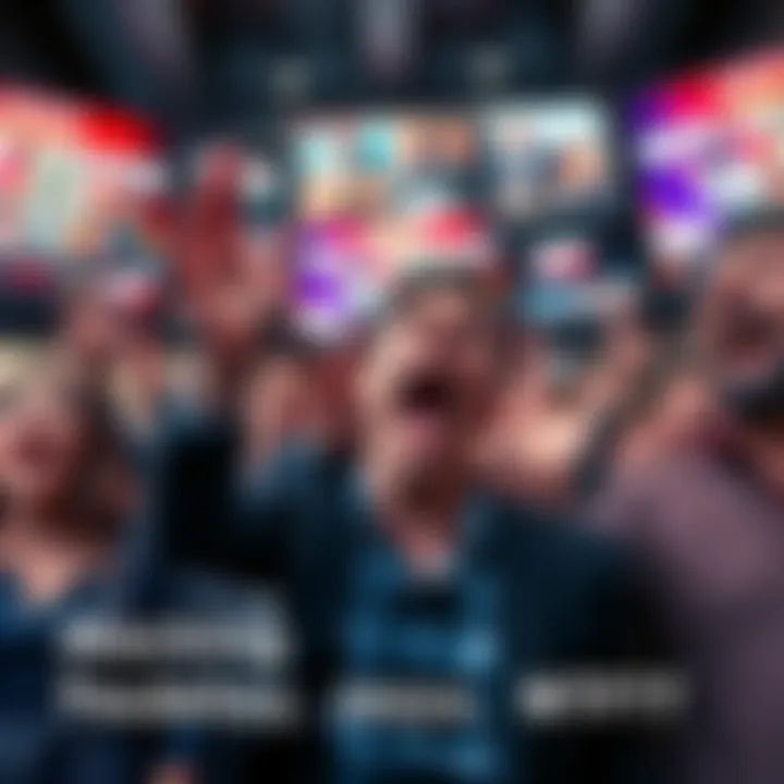 A group of people expressing disbelief and surprise, with their mouths open and hands raised in shock, surrounded by news headlines on screens.