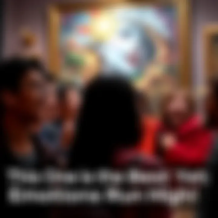 A group of people expressing strong emotions while looking at a captivating artwork