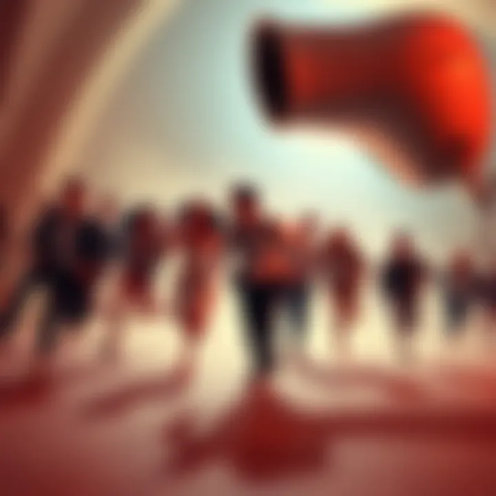 A group of people humorously fleeing from an oversized hair dryer, showcasing the bizarre trend.