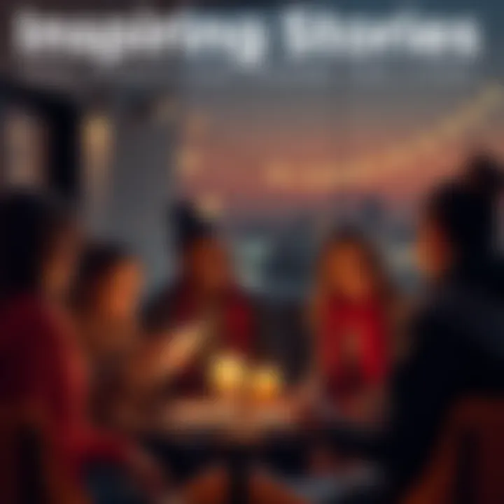 People sharing inspiring stories A group of people sharing personal stories in a warm, inviting setting