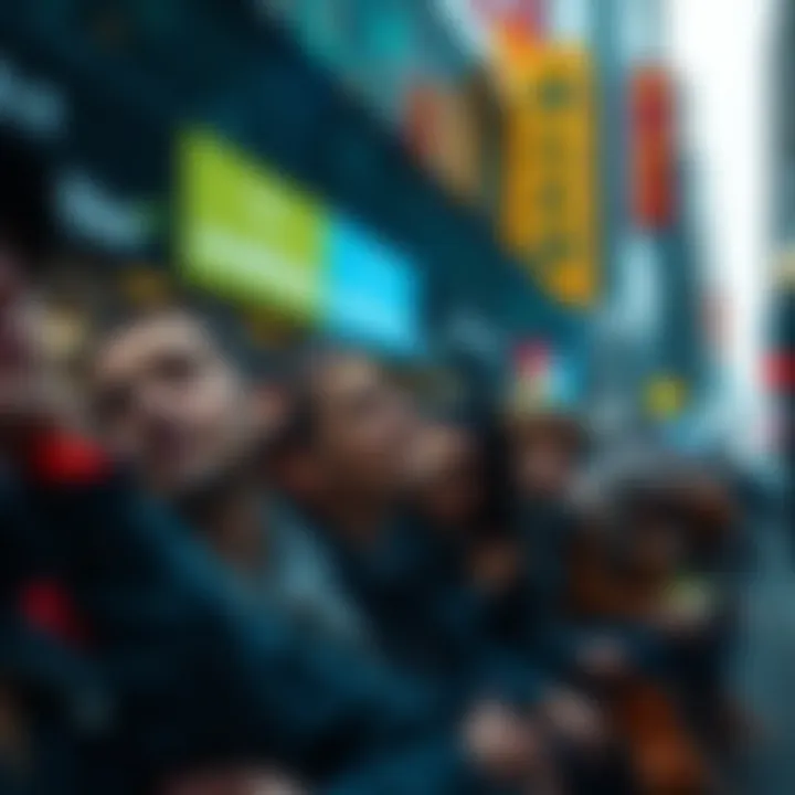 A group of people looking overwhelmed in a busy city environment, with stress visible on their faces