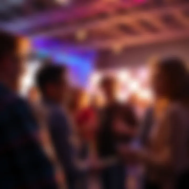 A group of people animatedly discussing the latest trends in a vibrant setting, showcasing their excitement.