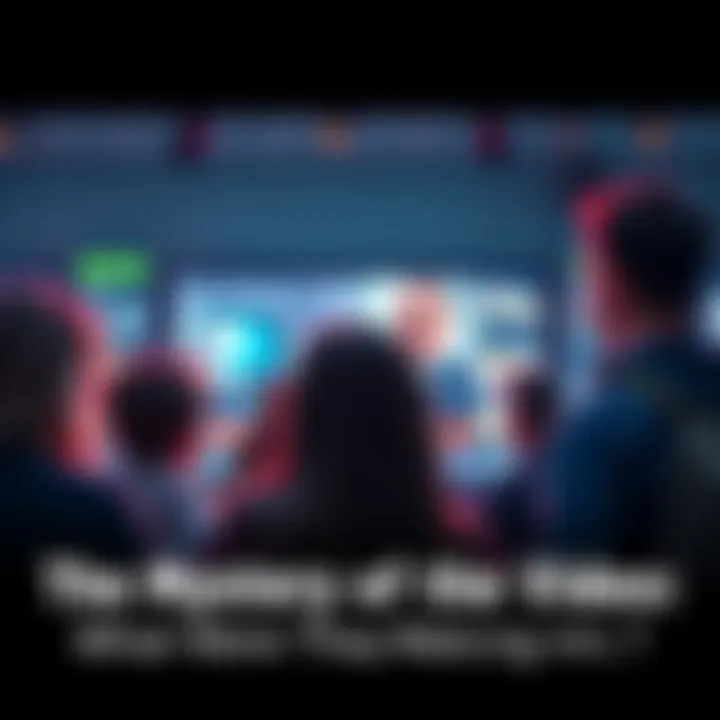 A group of people gathered around a screen, focused on a video that has captivated their attention