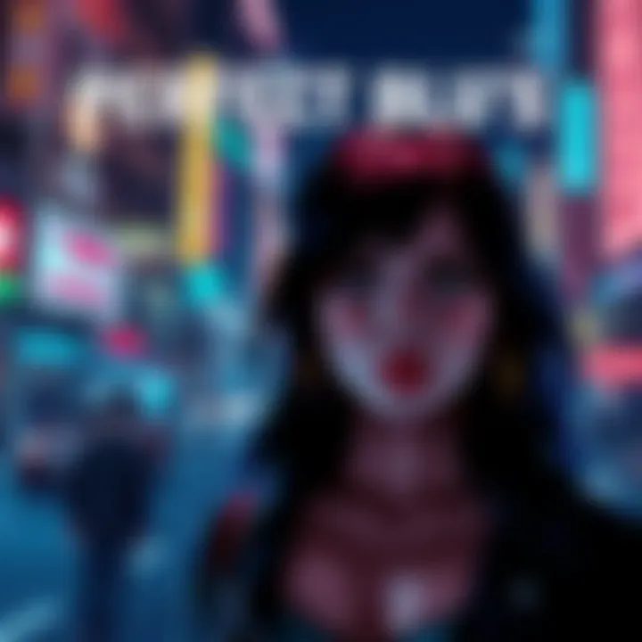 A scene from Perfect Blue showing the main character, a young woman with dark hair, expressing intense emotion in a vibrant city background.