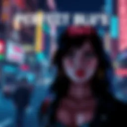 Perfect Blue Character Scene A scene from Perfect Blue showing the main character, a young woman with dark hair, expressing intense emotion in a vibrant city background.