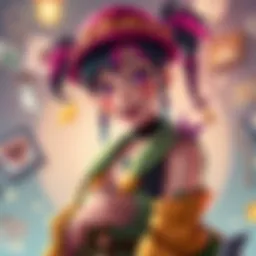 A character with a cheerful smile and unique style, surrounded by memories, reflecting her impact on fans.