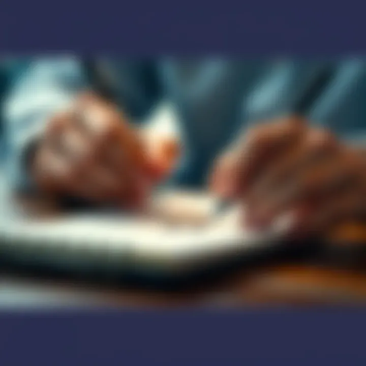 A close-up of hands writing the letter 'D' on a notepad, symbolizing a name change