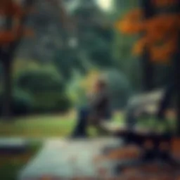 Individual sitting on a bench in a park, looking thoughtful and reflective, surrounded by nature