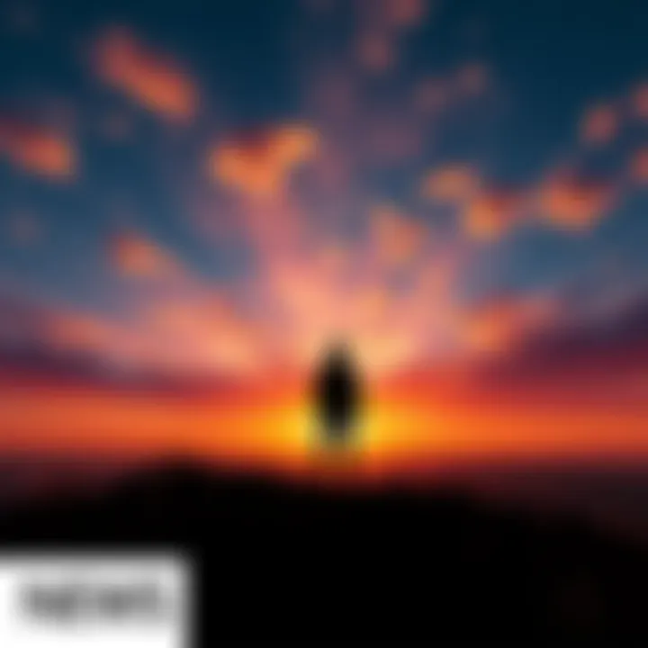 A person standing on a hilltop, looking towards a vibrant sunset, symbolizing hope and dreams
