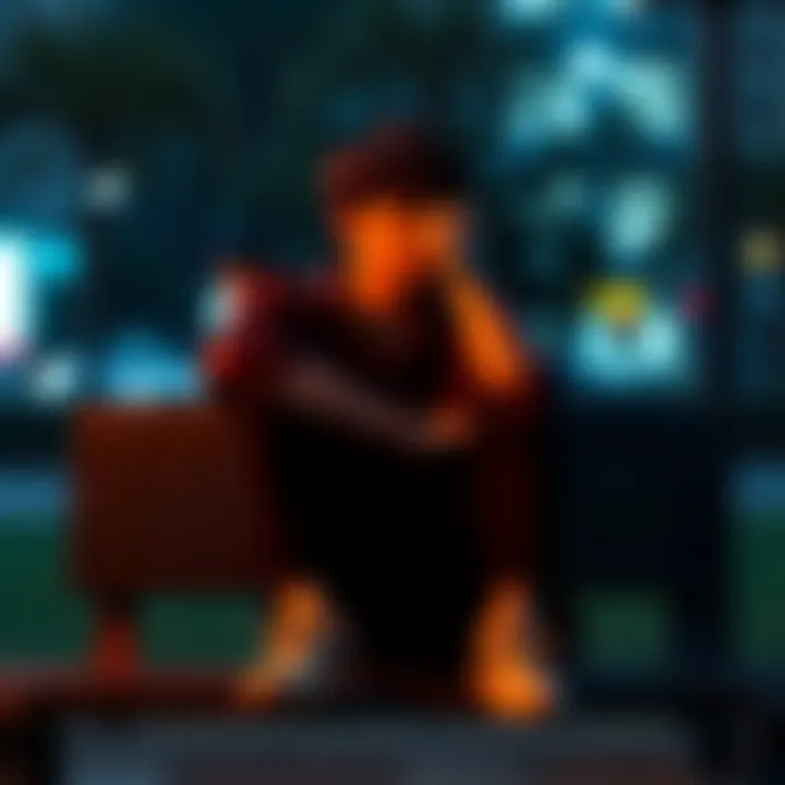 Person lost in thought A person sitting on a bench, looking pensive while holding their head, reflecting on their thoughts and reality.