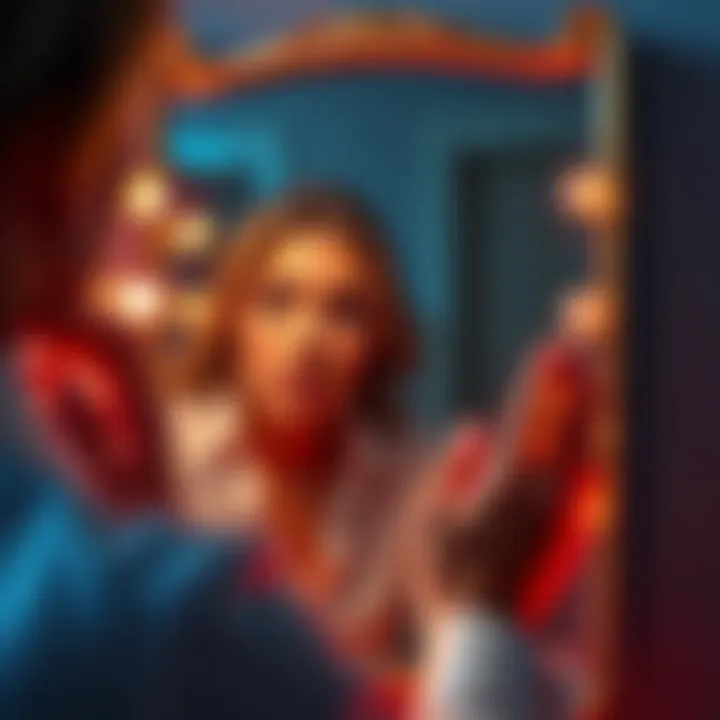 A thoughtful individual looking in a mirror, pondering societal beauty standards and perceptions of attractiveness.