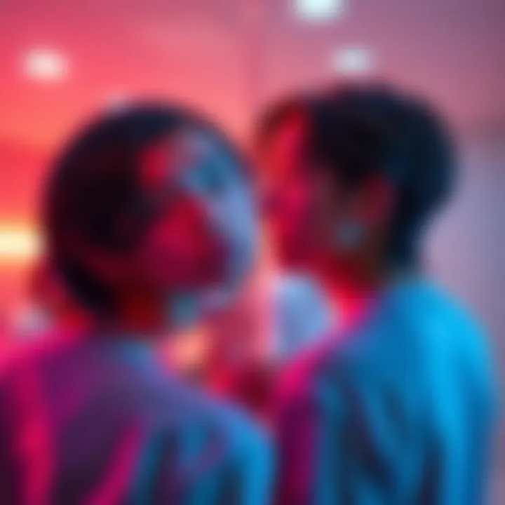 A young person looking in a mirror, contemplating their identity and self-expression in a modern setting.