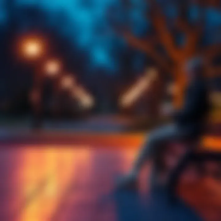 A person looks isolated while sitting alone on a park bench, staring at the ground