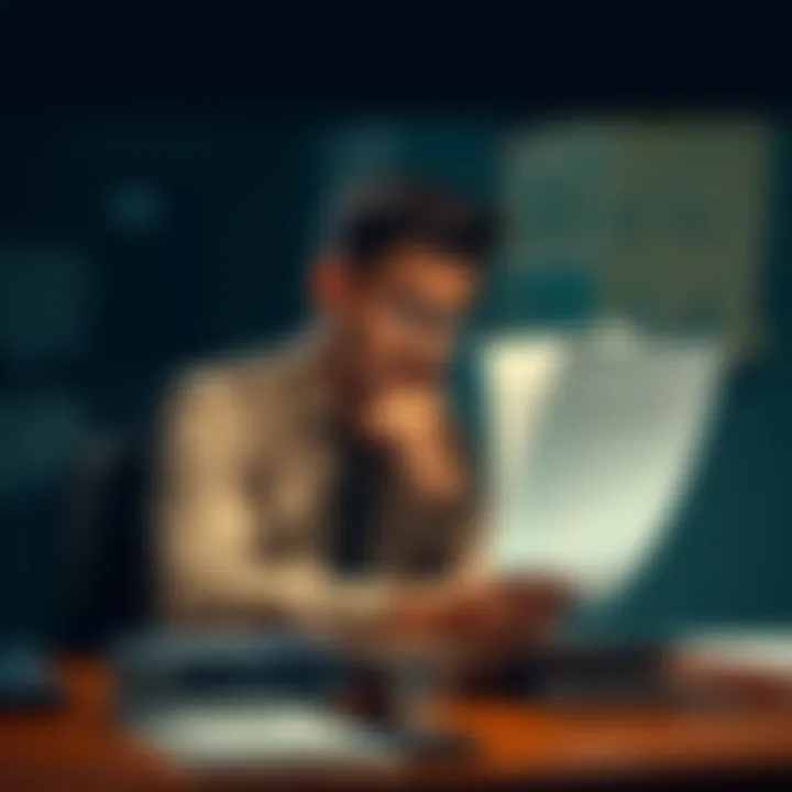 A person sitting at a desk with a thoughtful expression, looking at a list of recommendations and deep in thought about which ones to accept or ignore.
