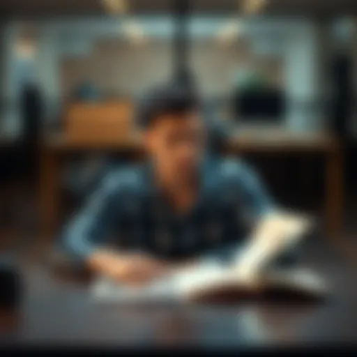 A person sitting at a table, looking thoughtful and reflective while speaking honestly about a past mistake, with an open notebook in front of them.
