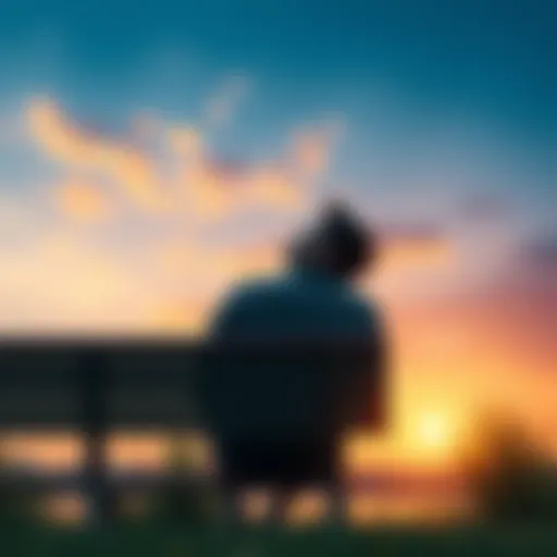 A person contemplating their wishes A person sitting on a bench, looking up at the sky with a thoughtful expression, surrounded by nature, symbolizing aspirations and dreams.