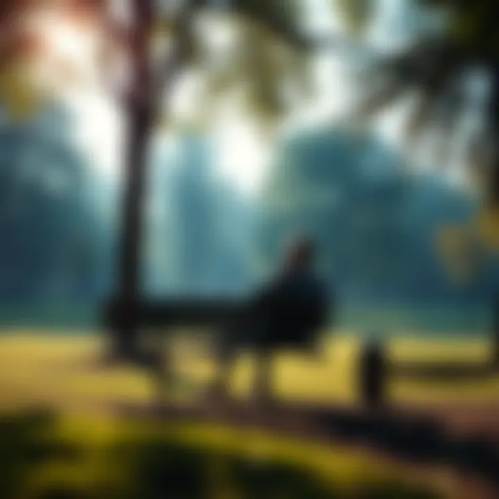Person in a contemplative pose Individual sitting on a park bench, looking thoughtful while surrounded by trees and sunlight, symbolizing a state of waiting or uncertainty.